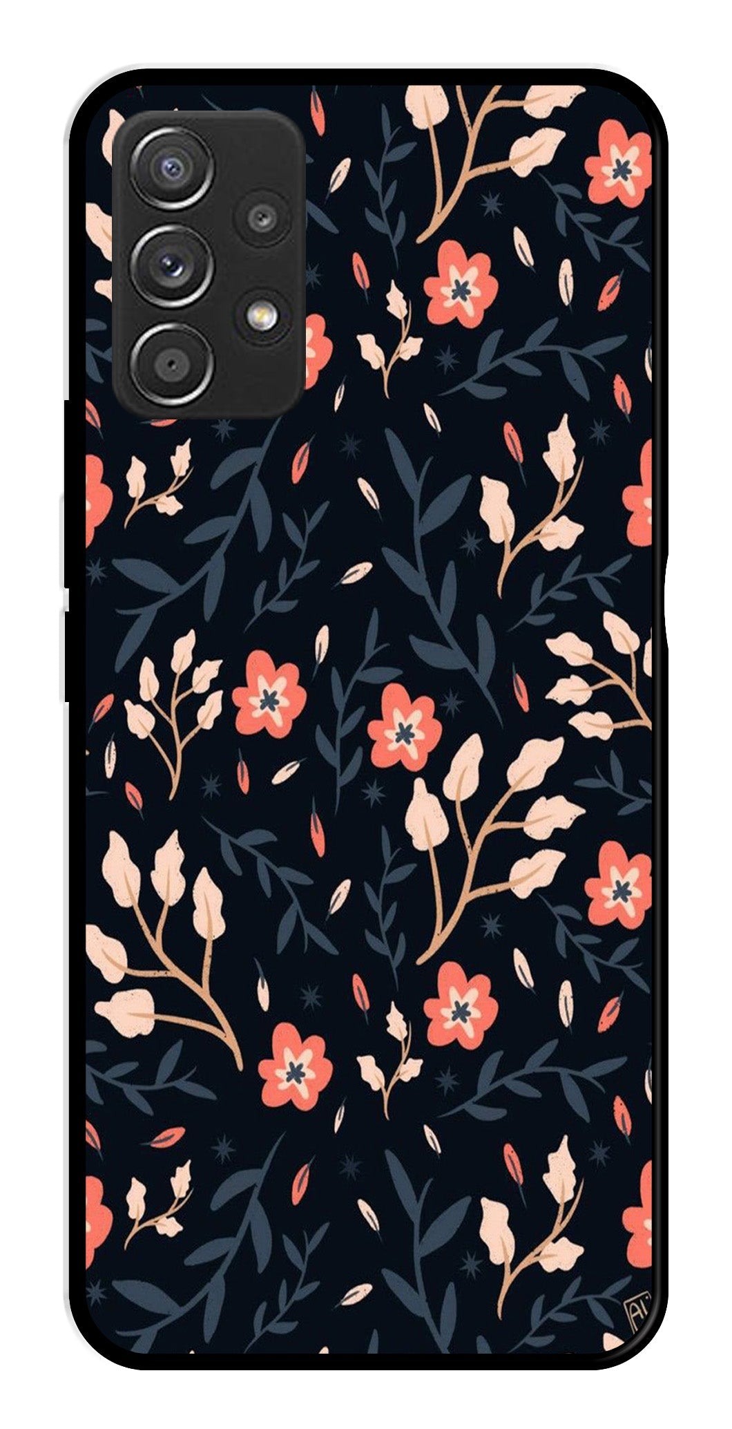 Floral Pattern Metal Mobile Case for Samsung Galaxy A52 4G   (Design No -10)