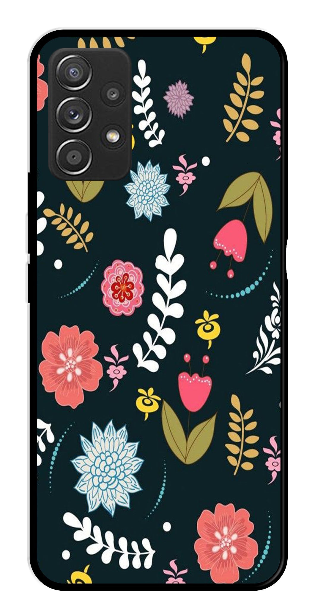 Floral Pattern2 Metal Mobile Case for Samsung Galaxy A52 4G   (Design No -12)