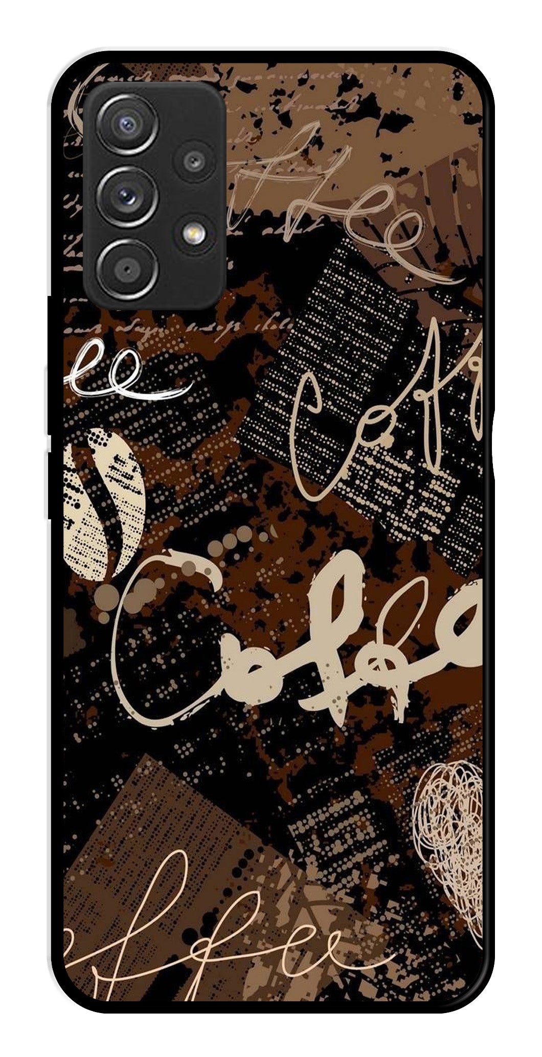 Coffee Pattern Metal Mobile Case for Samsung Galaxy A52 4G   (Design No -37)