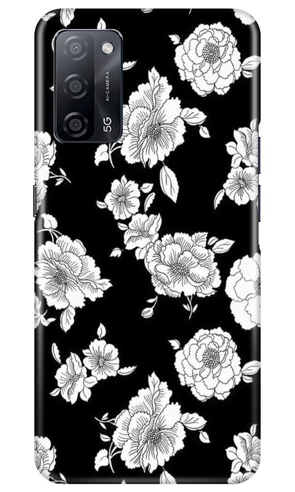 White flowers Black Background Case for Oppo A53s 5G