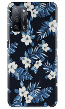 White flowers Blue Background2 Mobile Back Case for Oppo A53s 5G (Design - 15)