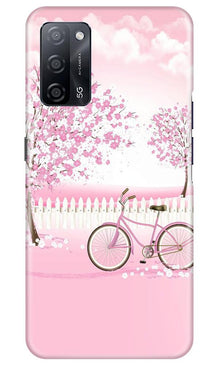 Pink Flowers Cycle Mobile Back Case for Oppo A53s 5G  (Design - 102)