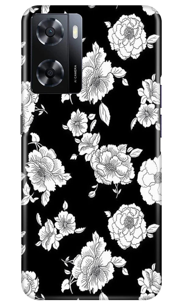 White flowers Black Background Case for Oppo A57 2022