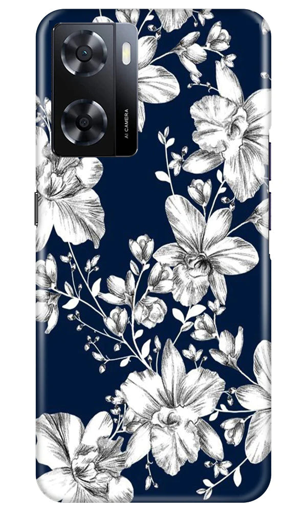 White flowers Blue Background Case for Oppo A57 2022