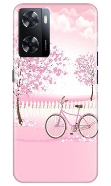 Pink Flowers Cycle Mobile Back Case for Oppo A57 2022  (Design - 102)