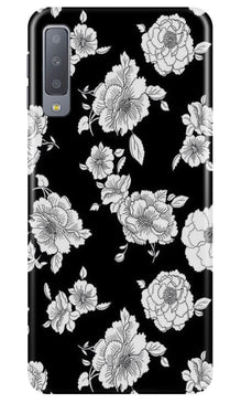White flowers Black Background Mobile Back Case for Samung Galaxy A70s (Design - 9)