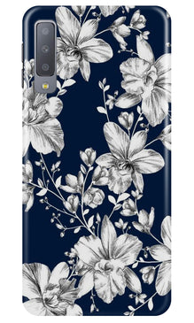 White flowers Blue Background Mobile Back Case for Samung Galaxy A70s (Design - 14)