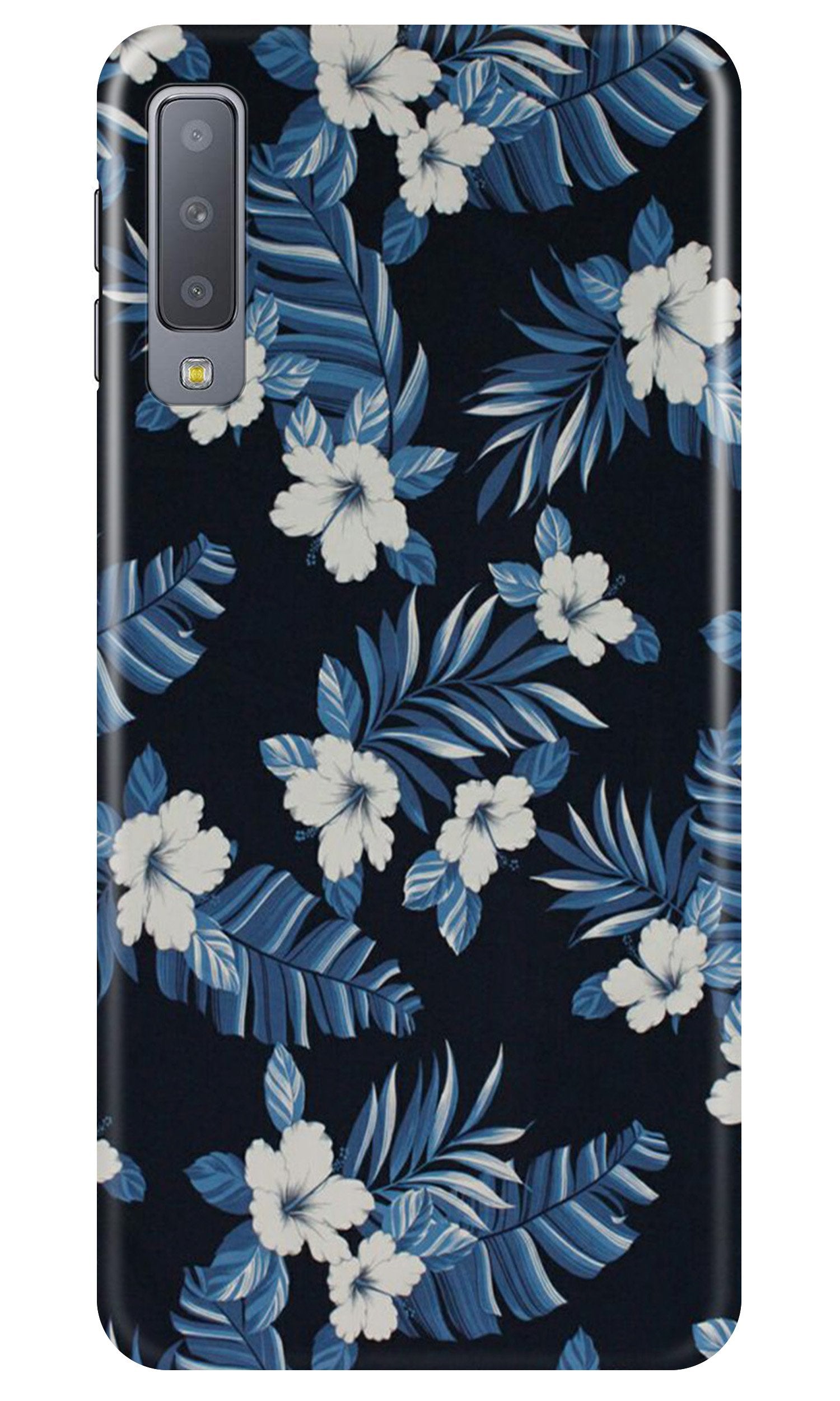 White flowers Blue Background2 Case for Galaxy A7 (2018)