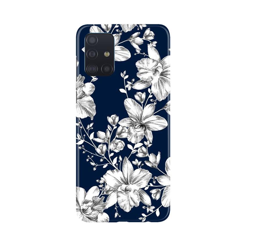 White flowers Blue Background Case for Samsung Galaxy A71