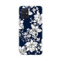 White flowers Blue Background Mobile Back Case for Samsung Galaxy A71 (Design - 14)