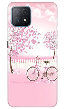 Pink Flowers Cycle Mobile Back Case for Oppo A73 5G  (Design - 102)