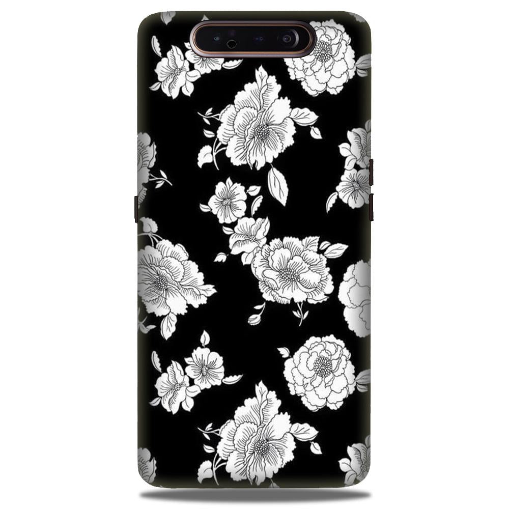 White flowers Black Background Case for Samsung Galaxy A90