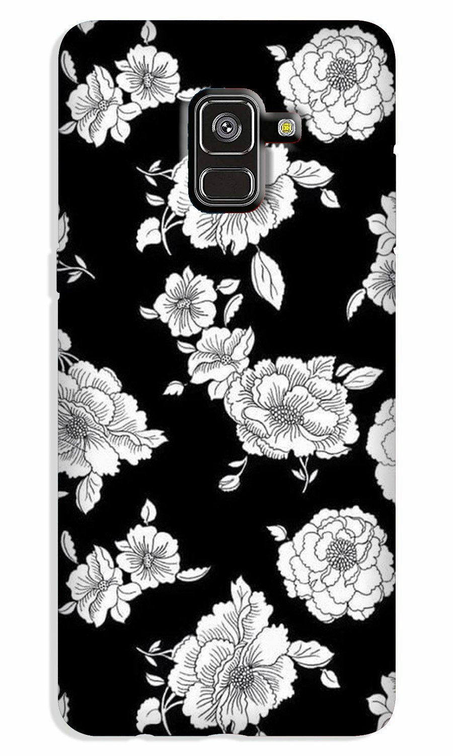 White flowers Black Background Case for Galaxy A8 Plus