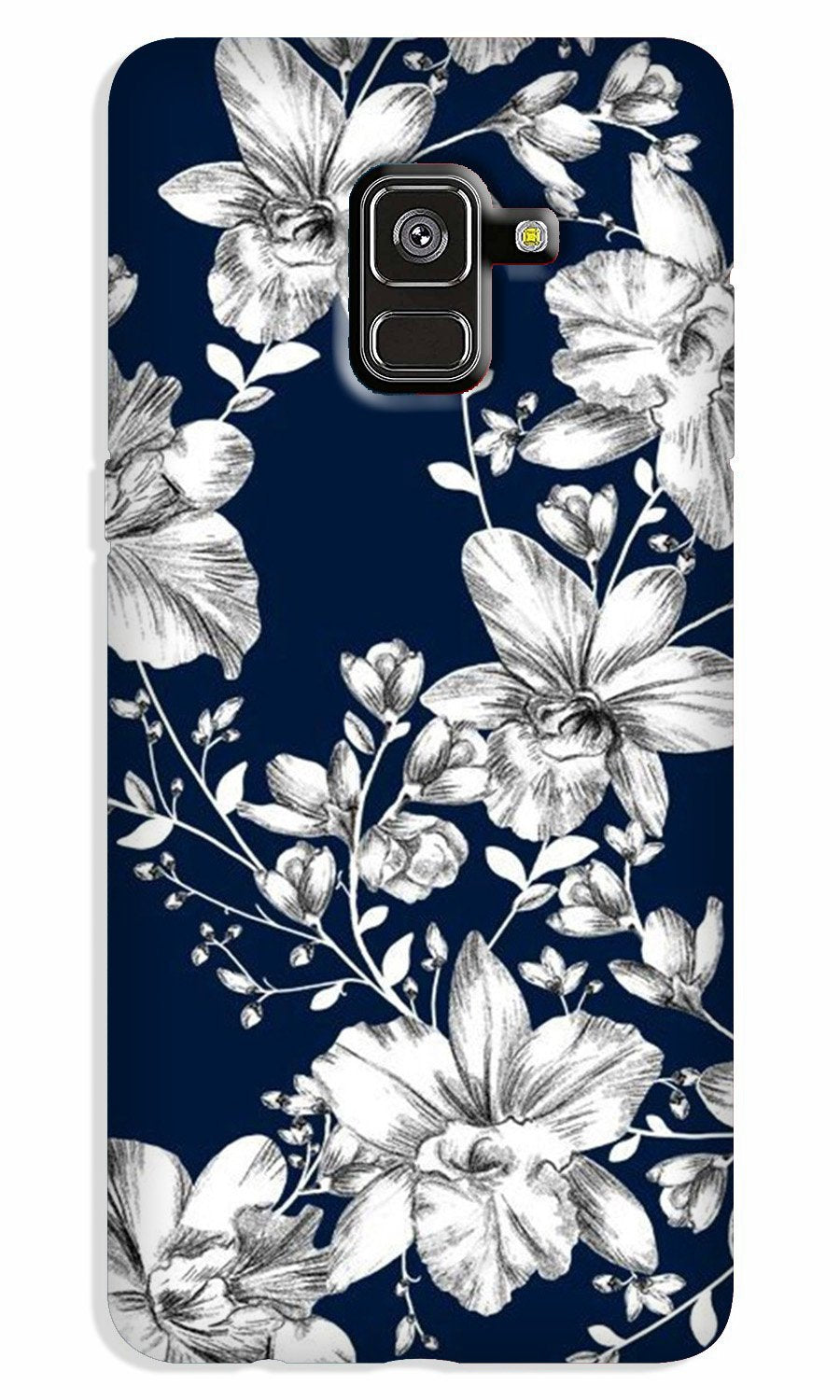 White flowers Blue Background Case for Galaxy A8 Plus