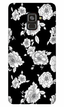 White flowers Black Background Case for Galaxy A8 Plus