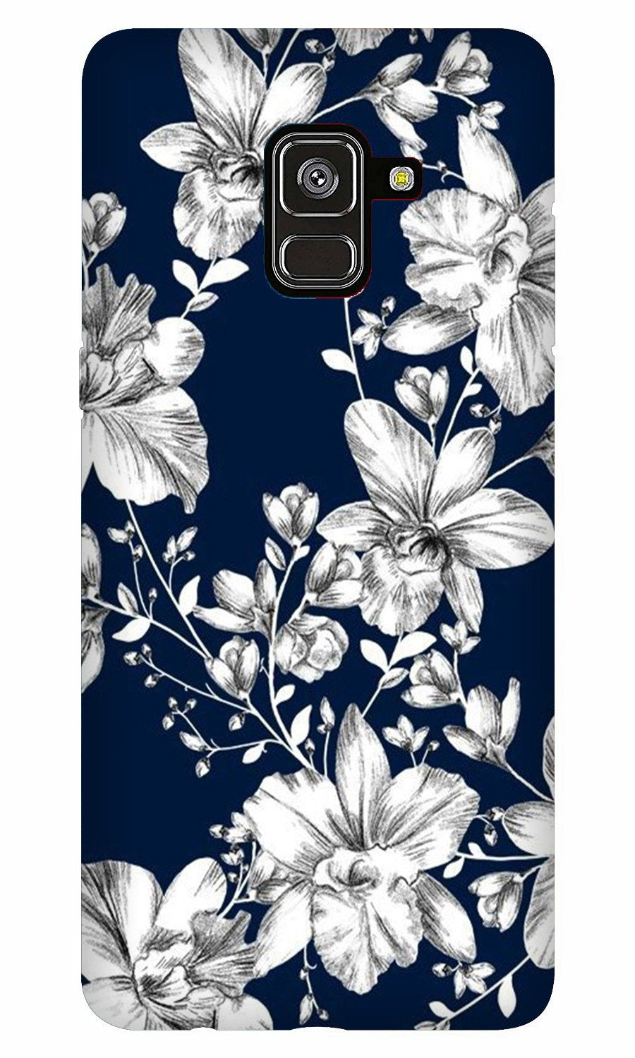 White flowers Blue Background Case for Galaxy A8 Plus