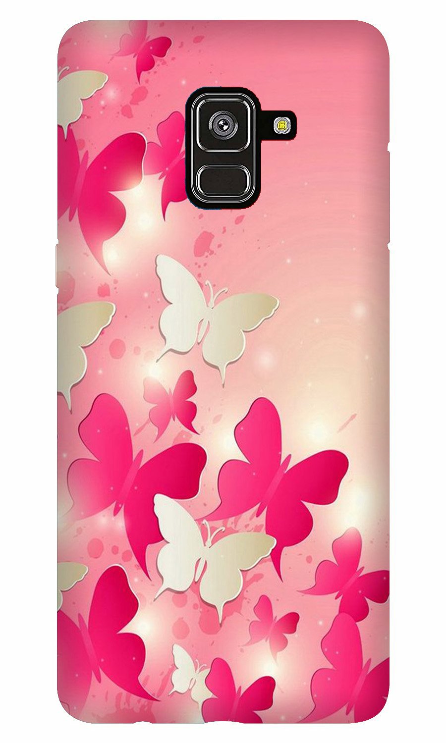 White Pick Butterflies Case for Galaxy A8 Plus