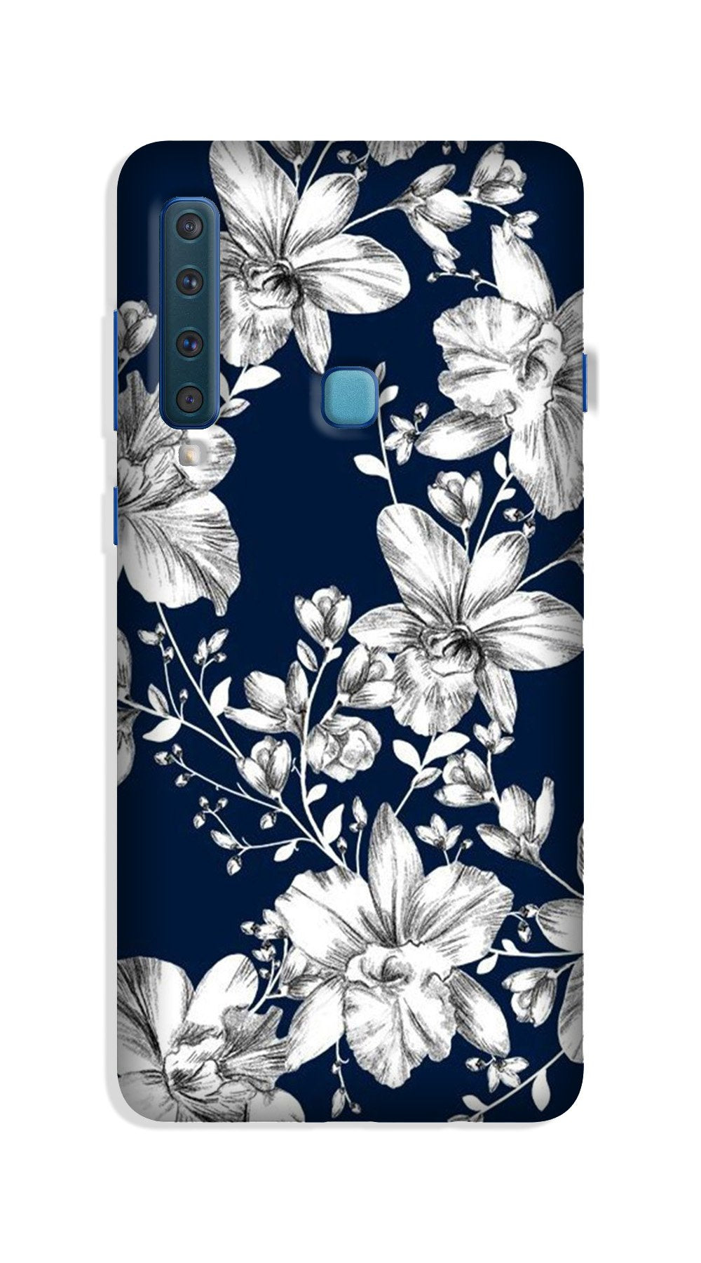 White flowers Blue Background Case for Galaxy A9 (2018)