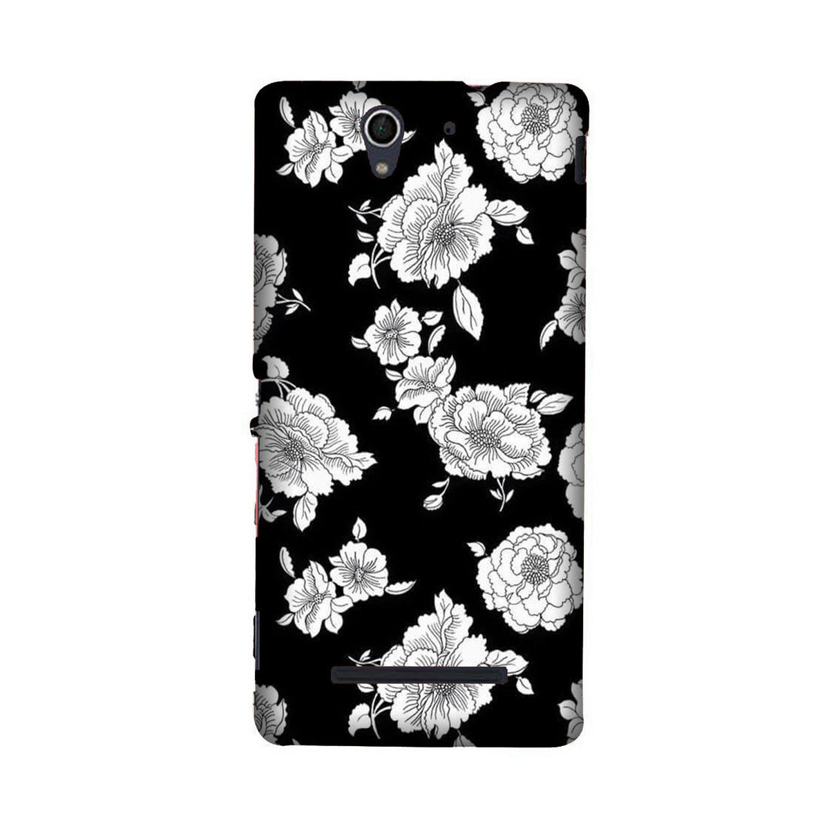 White flowers Black Background Case for Sony C3
