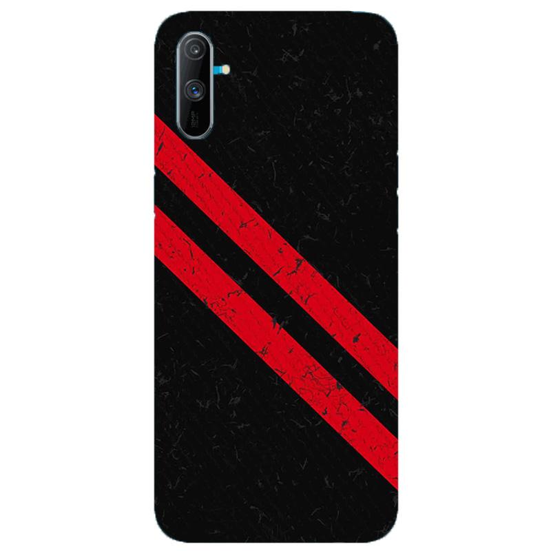 Black Red Pattern Mobile Back Case for Realme C3  (Design - 373)