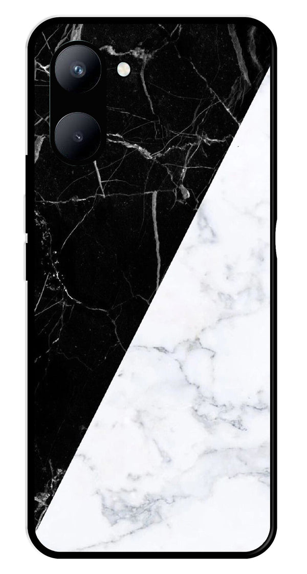 Black White Marble Design Metal Mobile Case for Realme C33   (Design No -09)