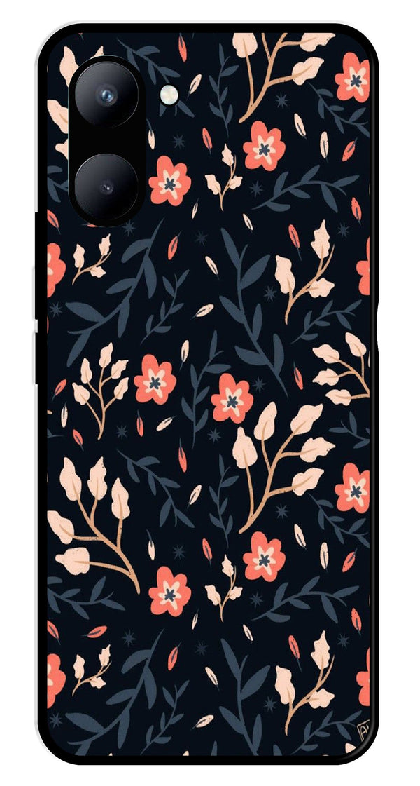 Floral Pattern Metal Mobile Case for Realme C33   (Design No -10)