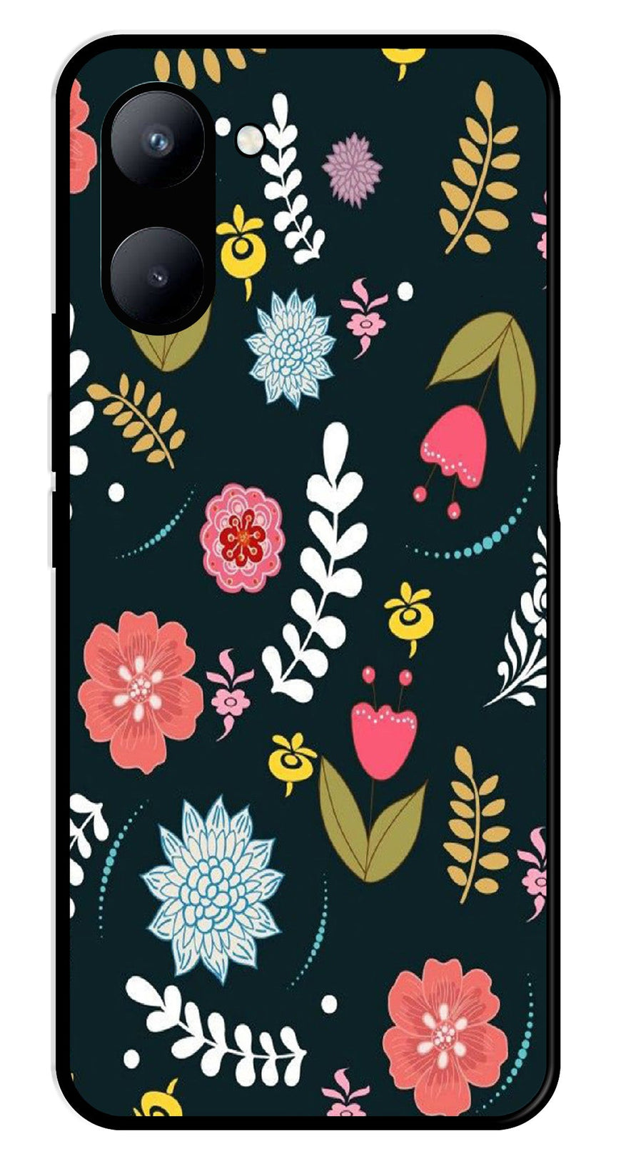 Floral Pattern2 Metal Mobile Case for Realme C33   (Design No -12)