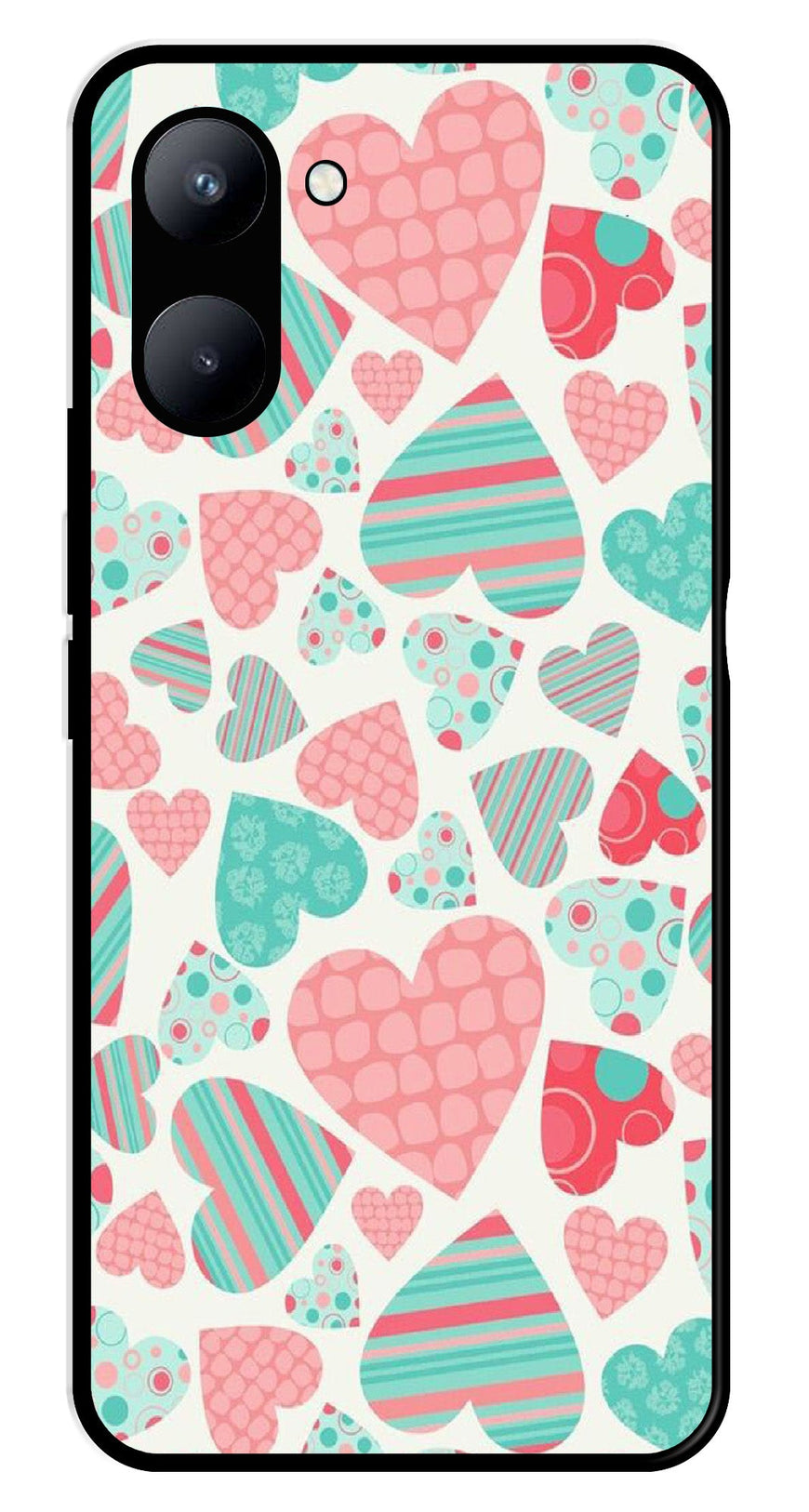 Hearts Pattern Metal Mobile Case for Realme C33   (Design No -22)