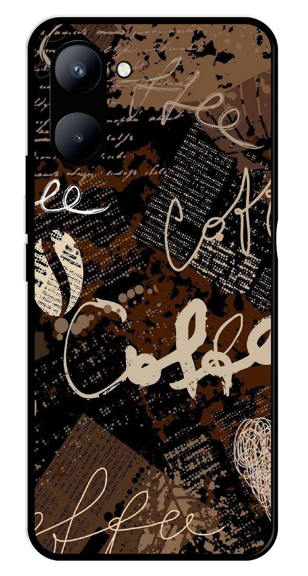 Coffee Pattern Metal Mobile Case for Realme C33   (Design No -37)