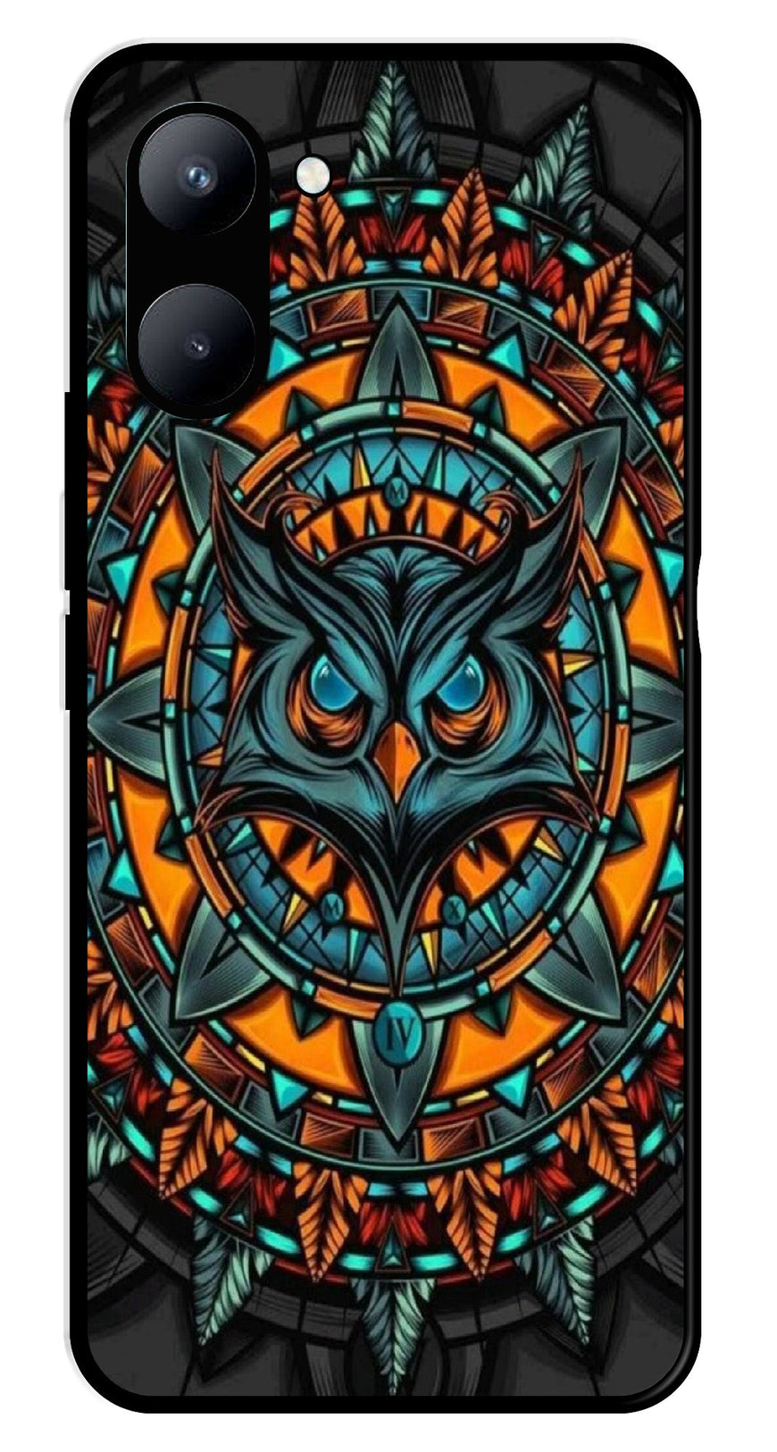 Owl Pattern Metal Mobile Case for Realme C33   (Design No -42)