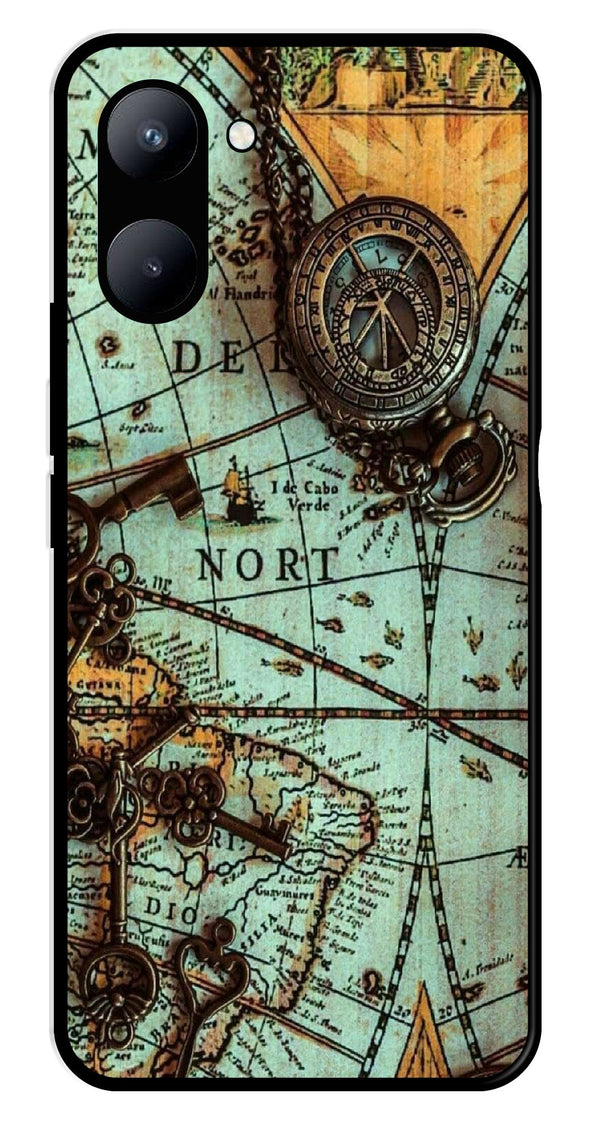 Map Design Metal Mobile Case for Realme C33   (Design No -54)