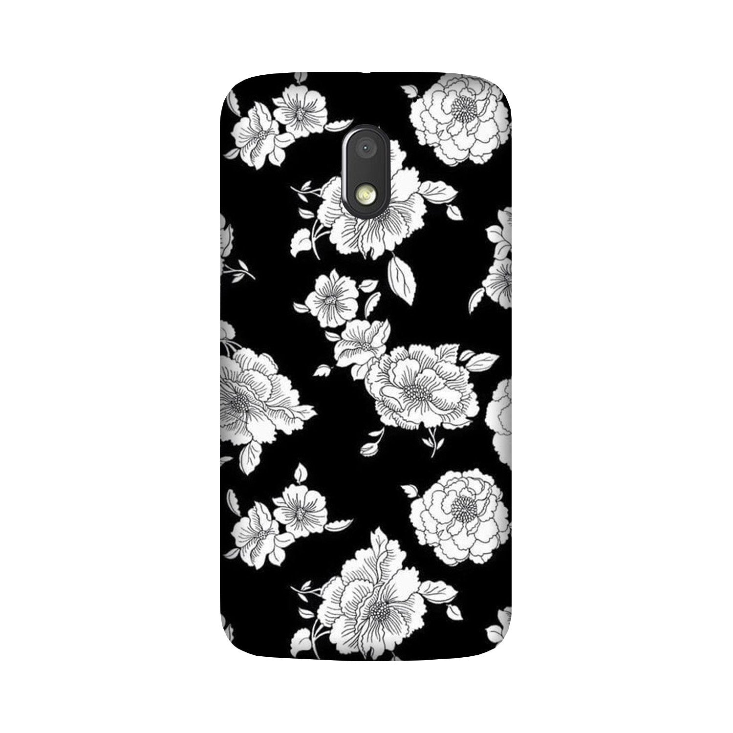 White flowers Black Background Case for Moto E3 Power