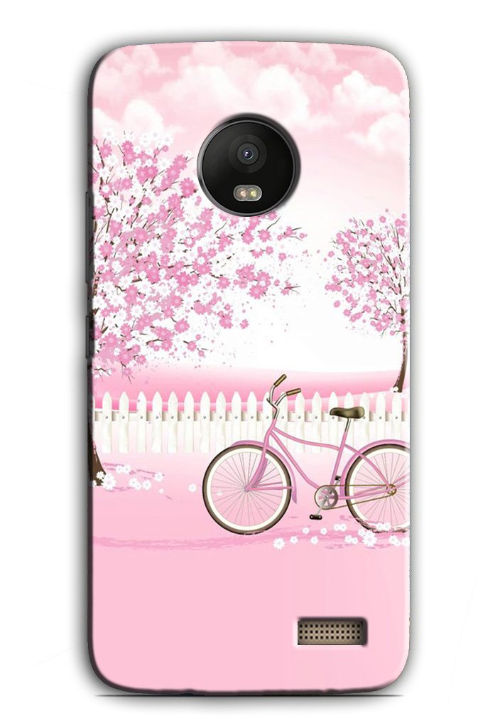 Pink Flowers Cycle Case for Moto E4(Design - 102)