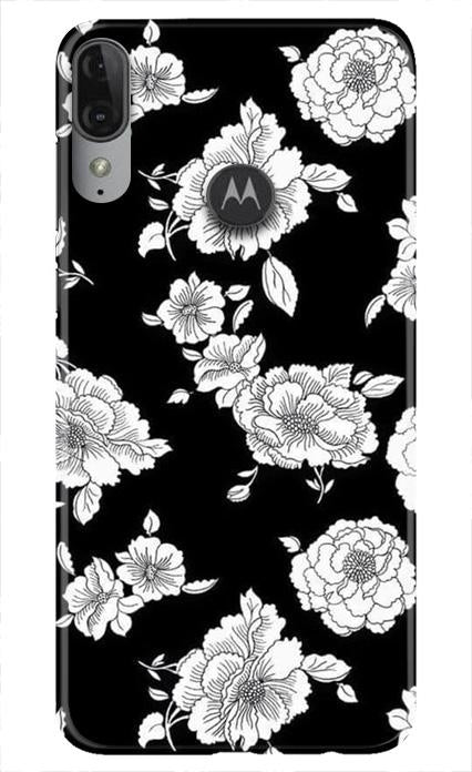 White flowers Black Background Case for Moto E6s