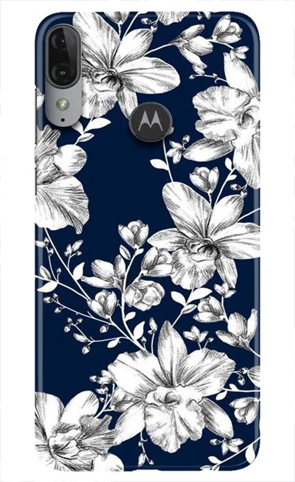 White flowers Blue Background Case for Moto E6s