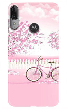 Pink Flowers Cycle Mobile Back Case for Moto E6s  (Design - 102)