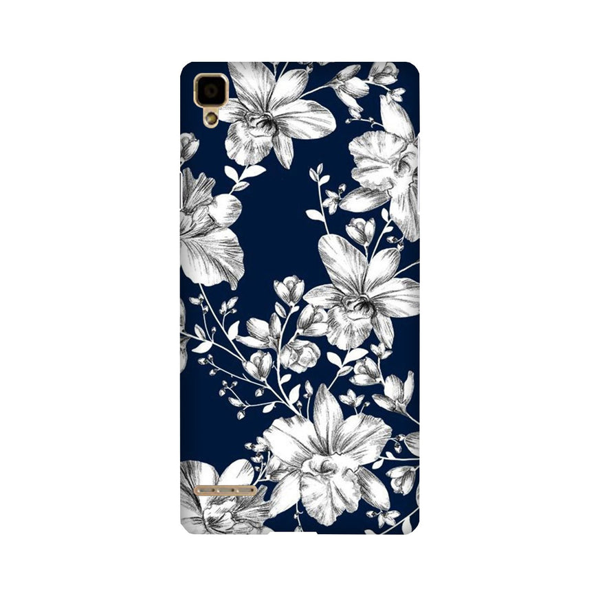 White flowers Blue Background Case for Oppo F1