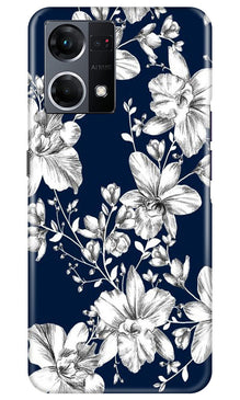 White flowers Blue Background Mobile Back Case for Oppo F12 Pro (Design - 14)
