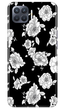 White flowers Black Background Mobile Back Case for Oppo F17 Pro (Design - 9)