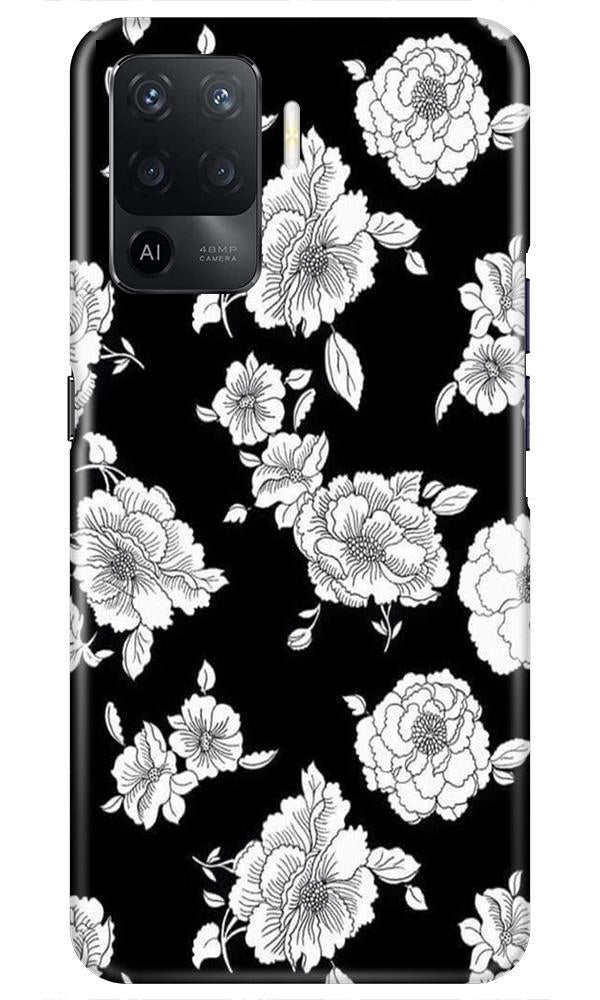 White flowers Black Background Case for Oppo F19 Pro