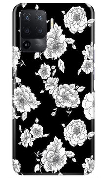 White flowers Black Background Mobile Back Case for Oppo F19 Pro (Design - 9)