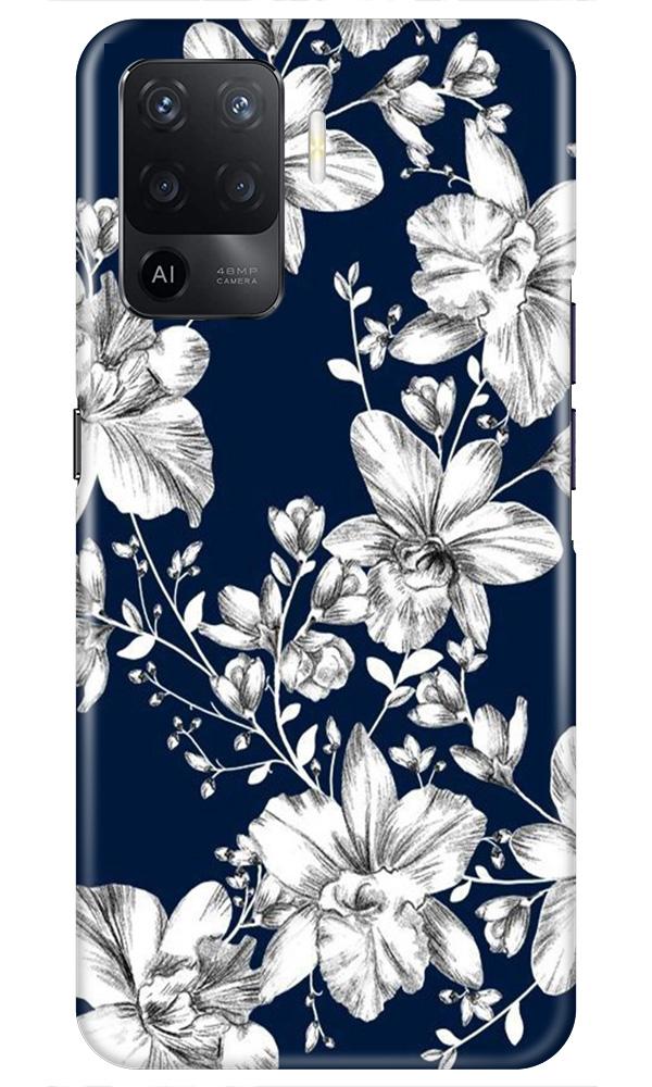 White flowers Blue Background Case for Oppo F19 Pro