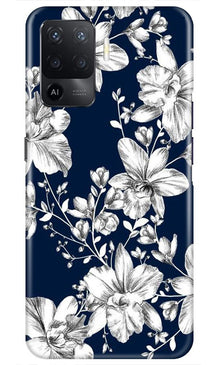 White flowers Blue Background Mobile Back Case for Oppo F19 Pro (Design - 14)