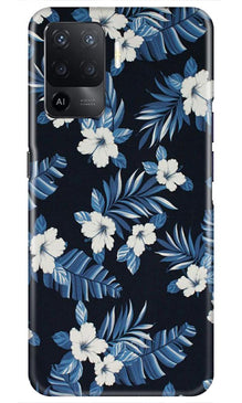 White flowers Blue Background2 Mobile Back Case for Oppo F19 Pro (Design - 15)