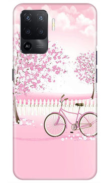 Pink Flowers Cycle Mobile Back Case for Oppo F19 Pro  (Design - 102)