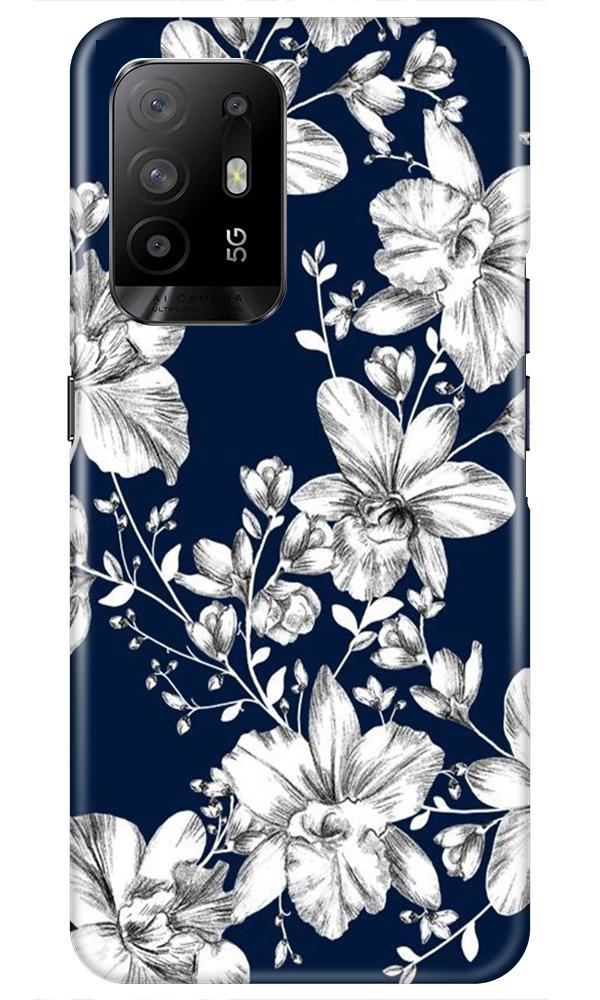White flowers Blue Background Case for Oppo F19 Pro Plus