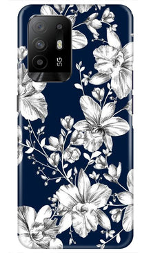 White flowers Blue Background Mobile Back Case for Oppo F19 Pro Plus (Design - 14)