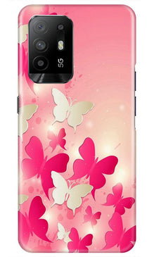 White Pick Butterflies Mobile Back Case for Oppo F19 Pro Plus (Design - 28)