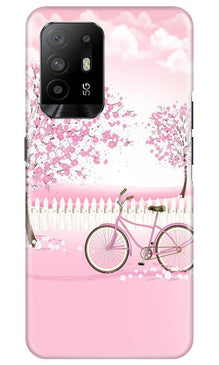 Pink Flowers Cycle Mobile Back Case for Oppo F19 Pro Plus  (Design - 102)