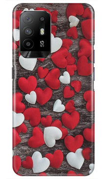 Red White Hearts Mobile Back Case for Oppo F19 Pro Plus  (Design - 105)